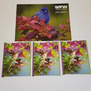2023 VFW Veterans of Foreign Wars Birds Wall Calendar + 3 Hummingbird Note Cards